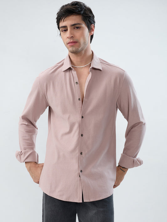 Oyster Pink Textured Knit Shirt
