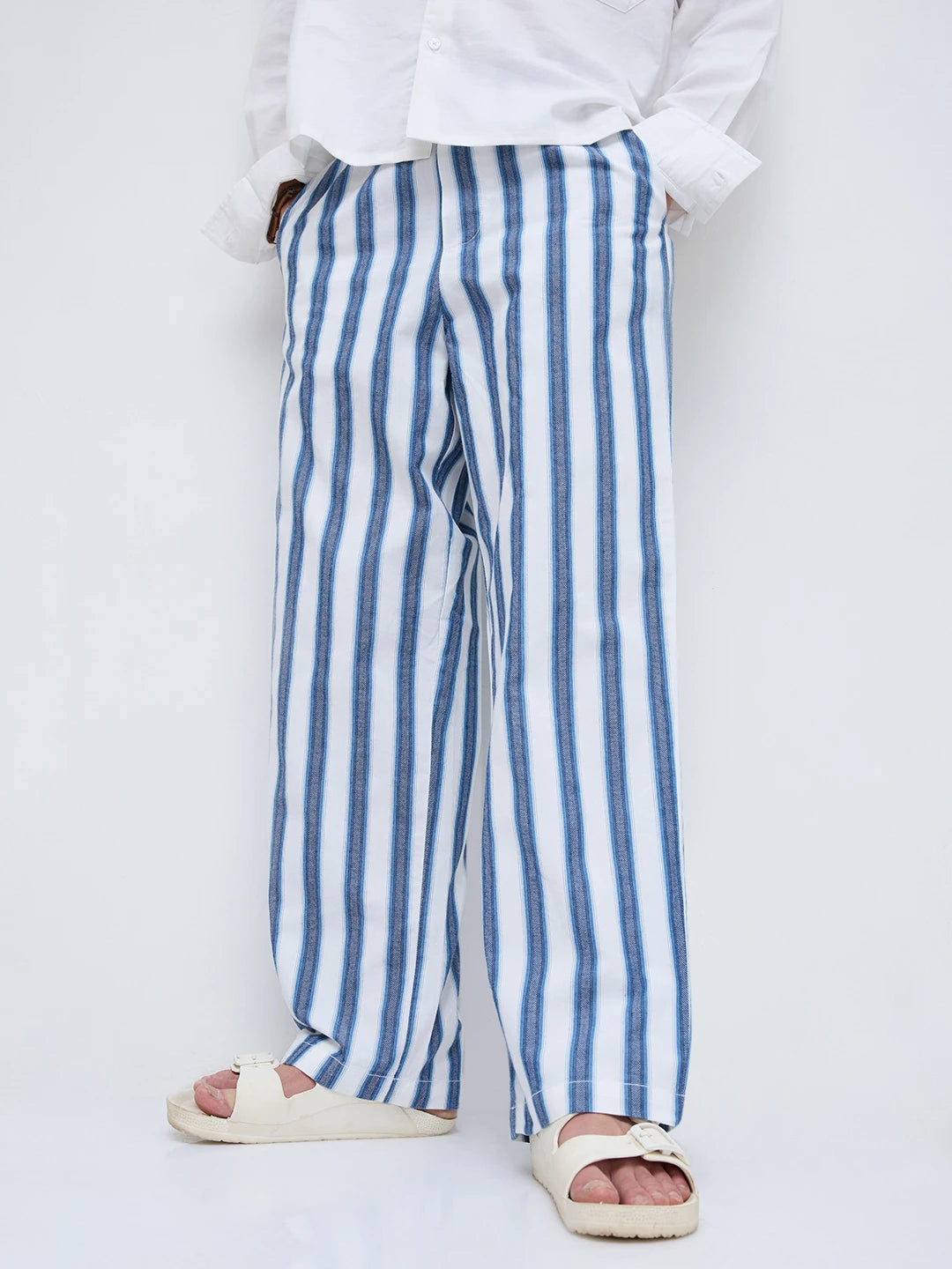 Luxe Denim Striped Straight Fit Trousers