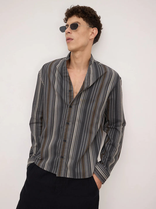 Arctic Breeze Honeycomb Grid Weave Mandarin Shirt