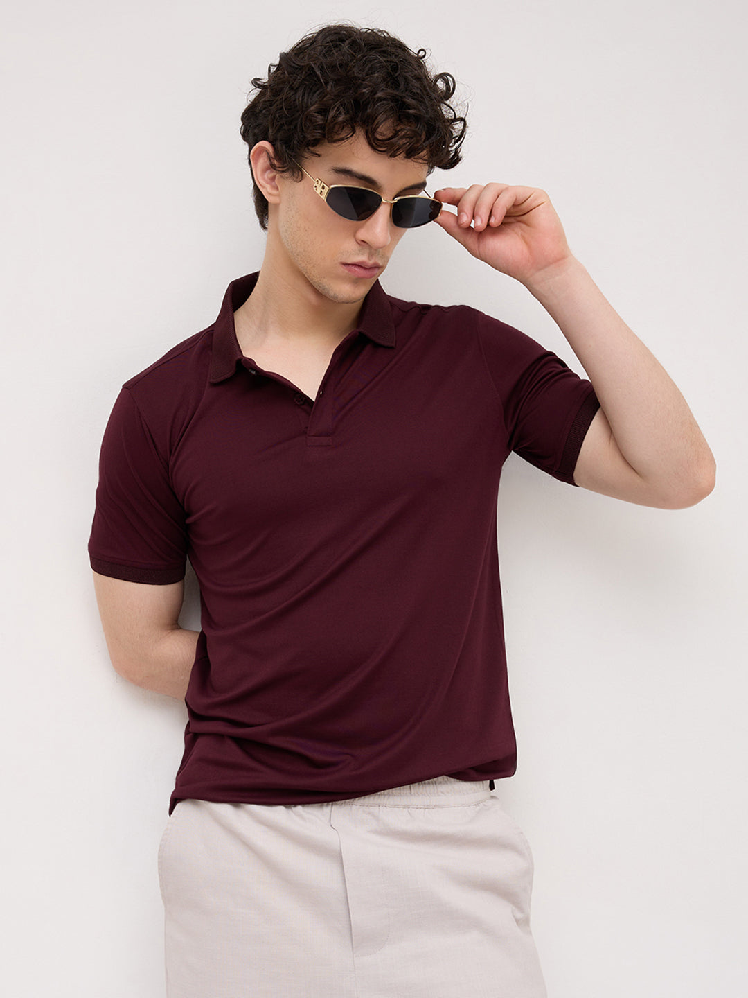 Royal Maroon Honeycomb Polo Knit T-Shirt