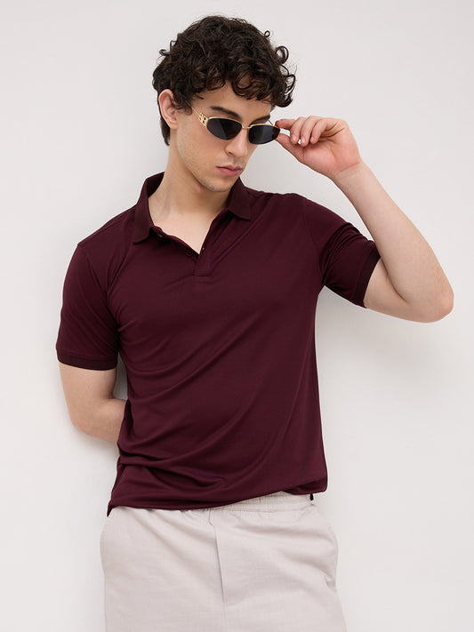 Royal Maroon Honeycomb Polo Knit T-Shirt