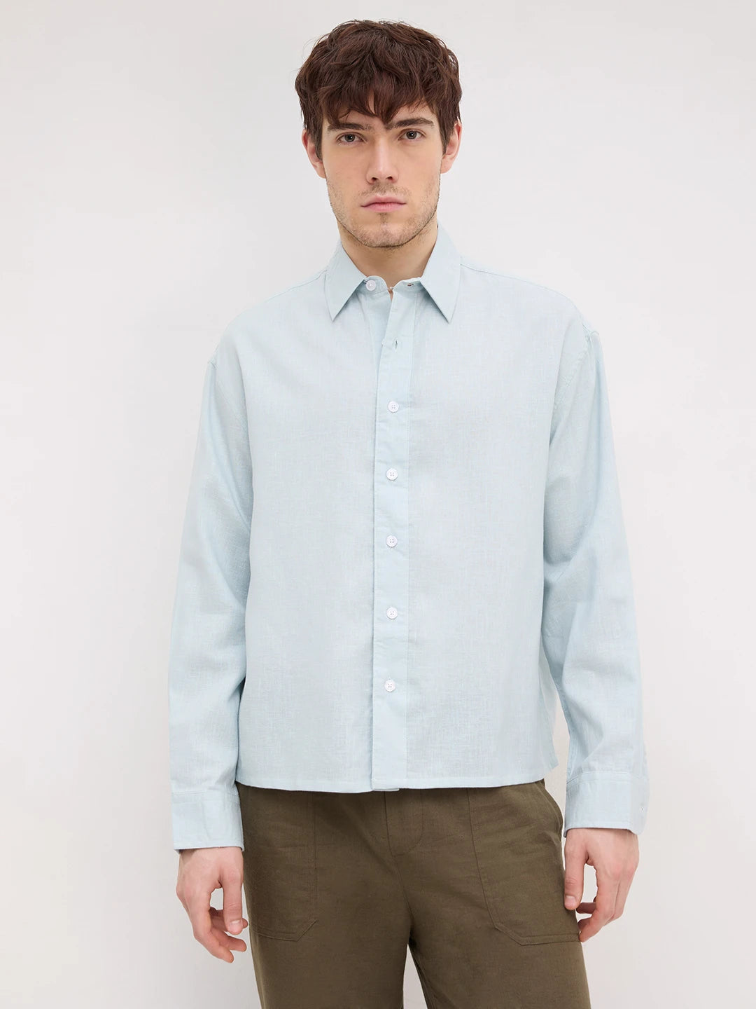 Sheer Baby Blue Boxy Fit Crop Shirt