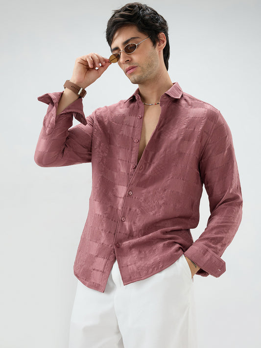 Wild Orchid Pink Block Checks Motif Embossed Shirt