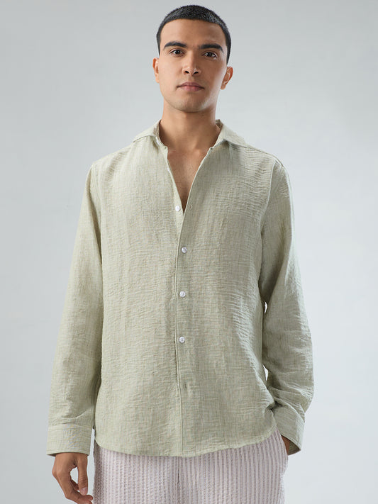 Tea Green Crinkled Textured Shirt