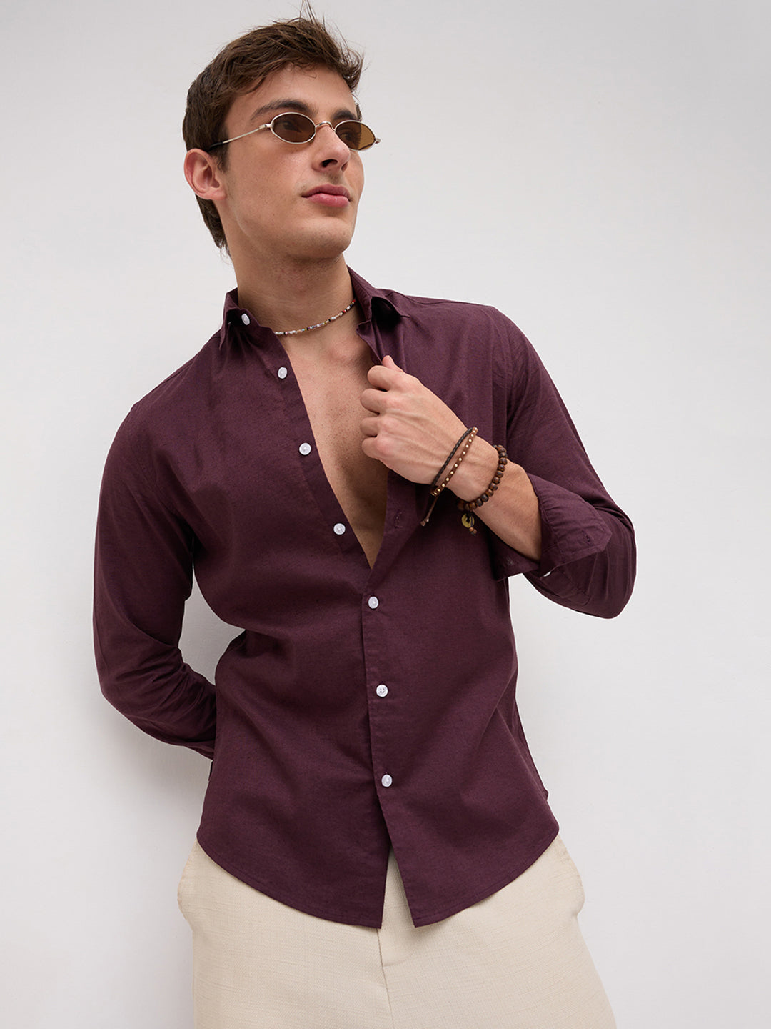 Rich Wine Linen Blend Everyday Shirt