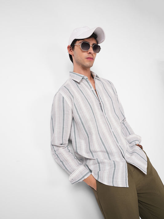 Elegant Grey Multi Pinstripe Panel Shirt