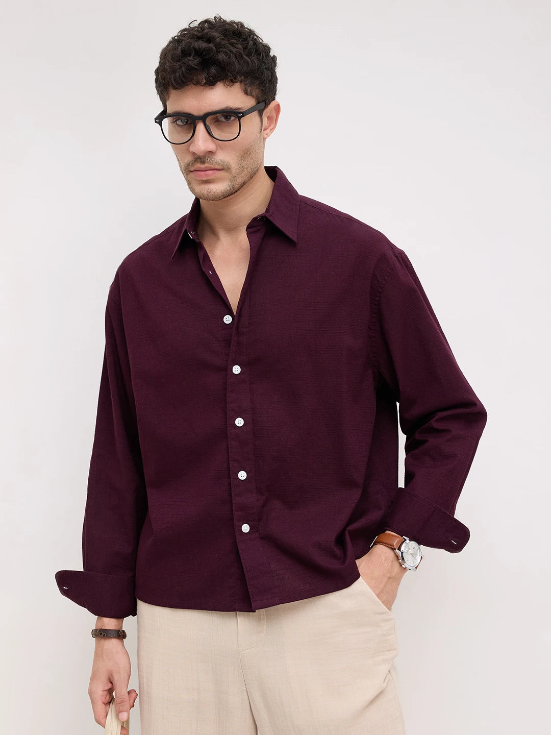 Luxe Wine Boxy Fit Crop Shirt