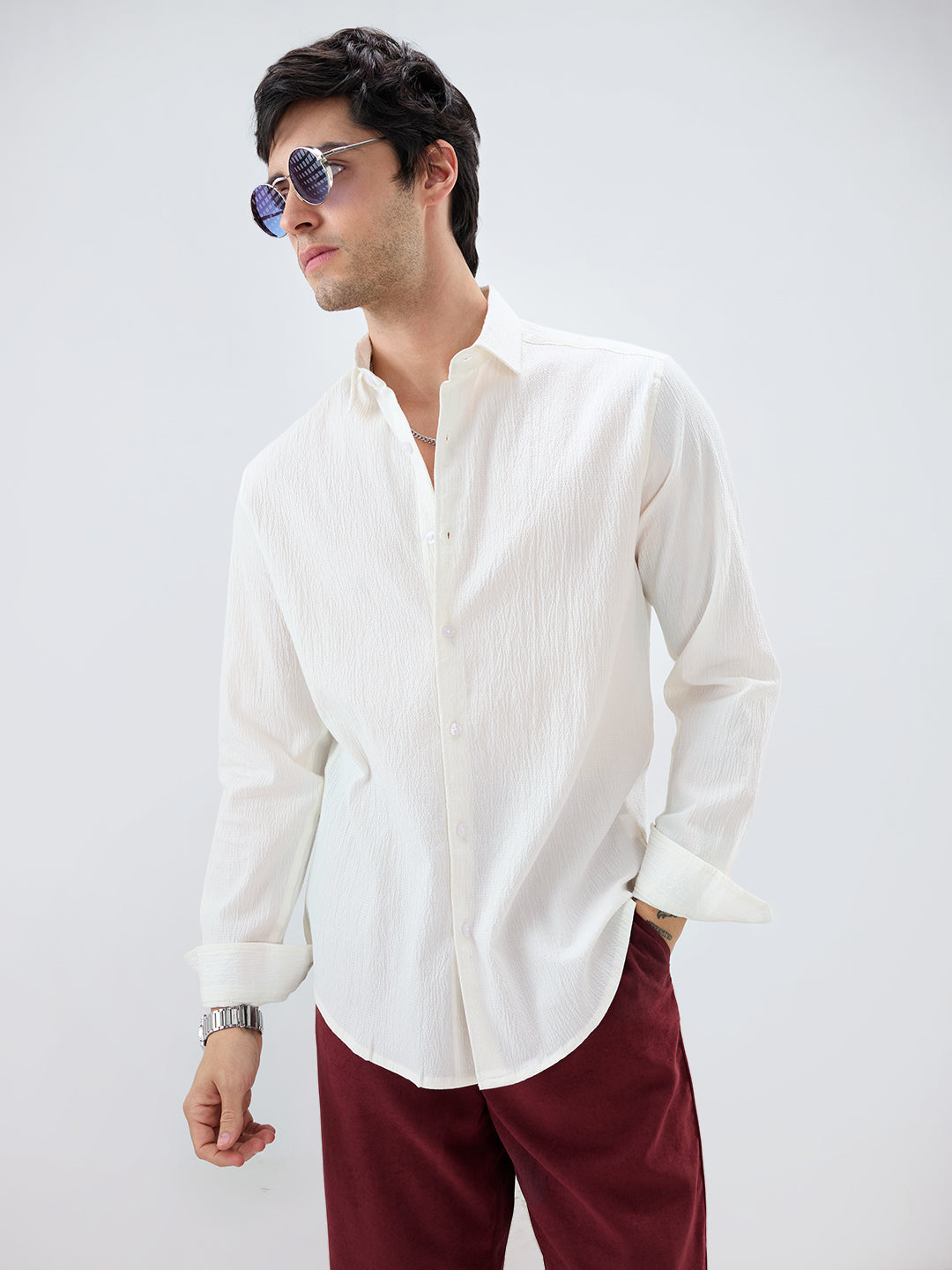 Cloud White Breezy Textured Shirt