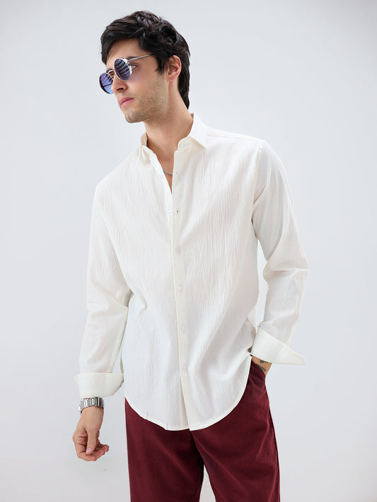 Cloud White Breezy Textured Shirt