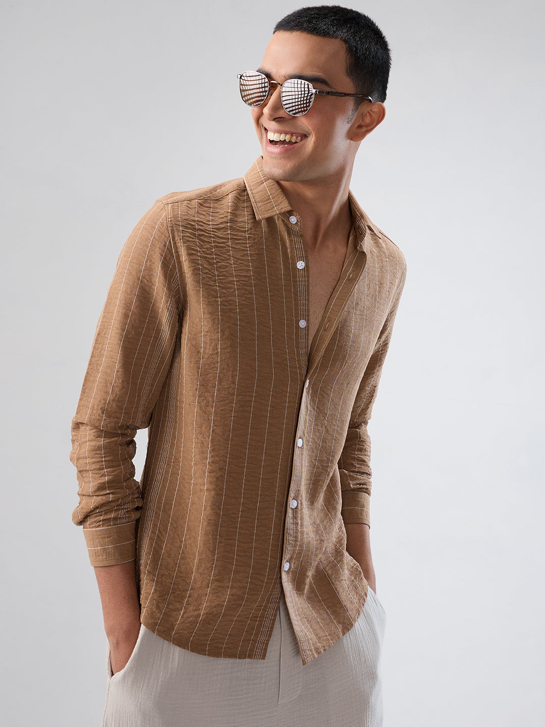 Schmick Warm Brown Pinstripe Shirt