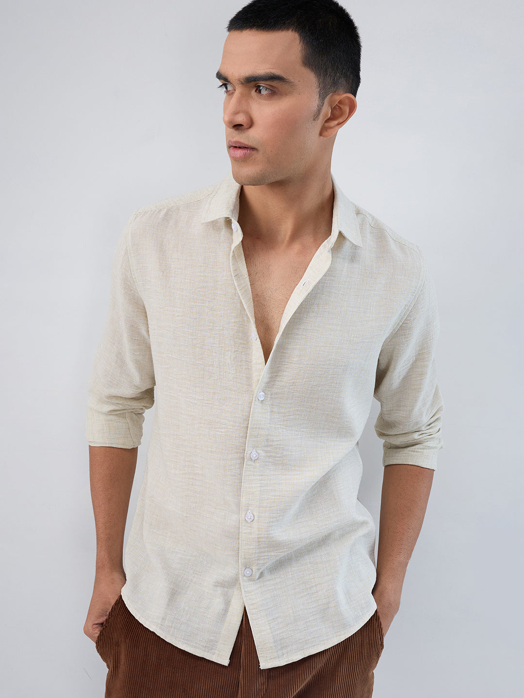 Light Pista Green Crinkled Textured Shirt