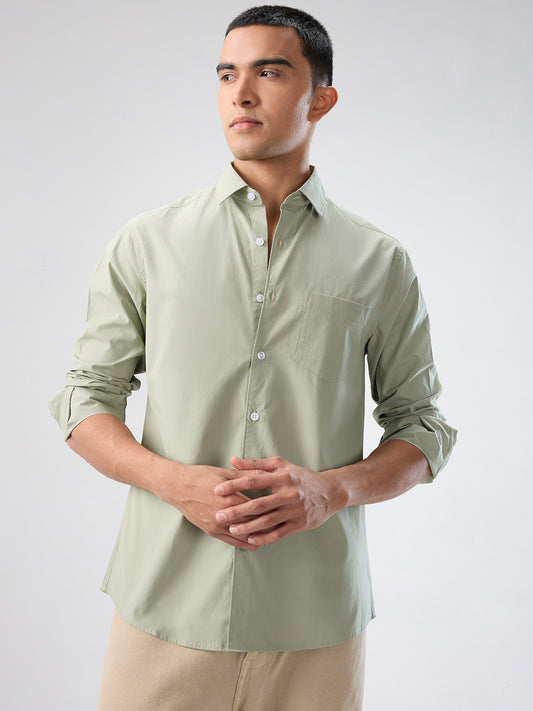 Plush Asparagus Green Peach Finish Poplin Shirt