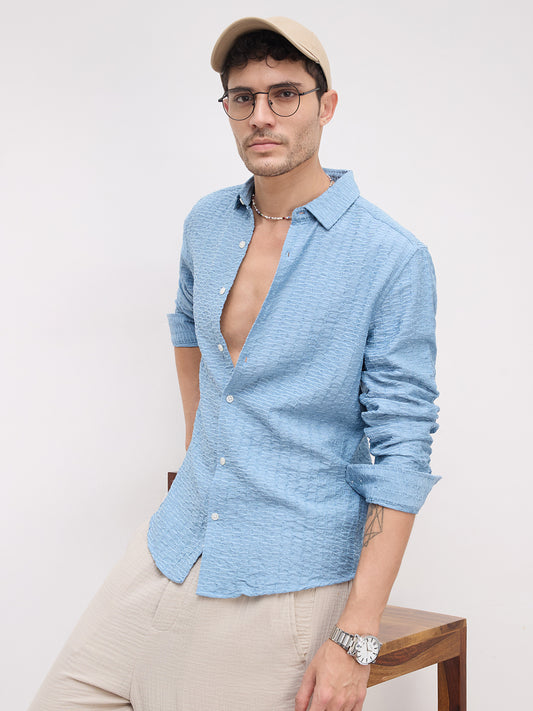 Crystal Wave Blue Horizontal Textured Shirt