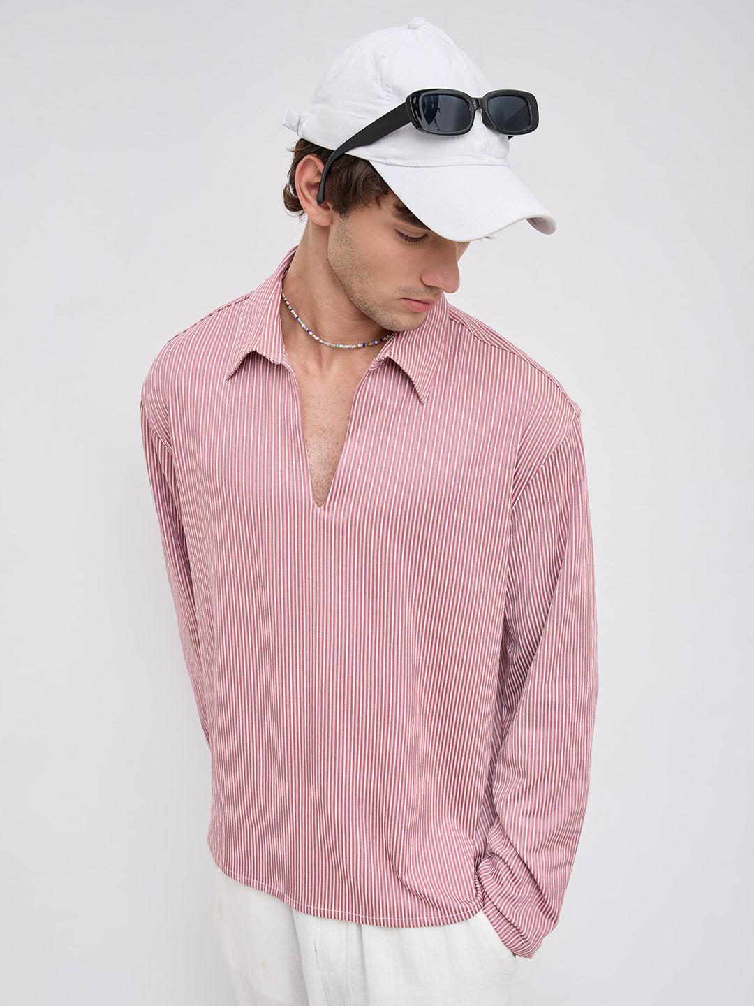 Signature Turkish Rose Rib Striped Oversized Polo Shirt