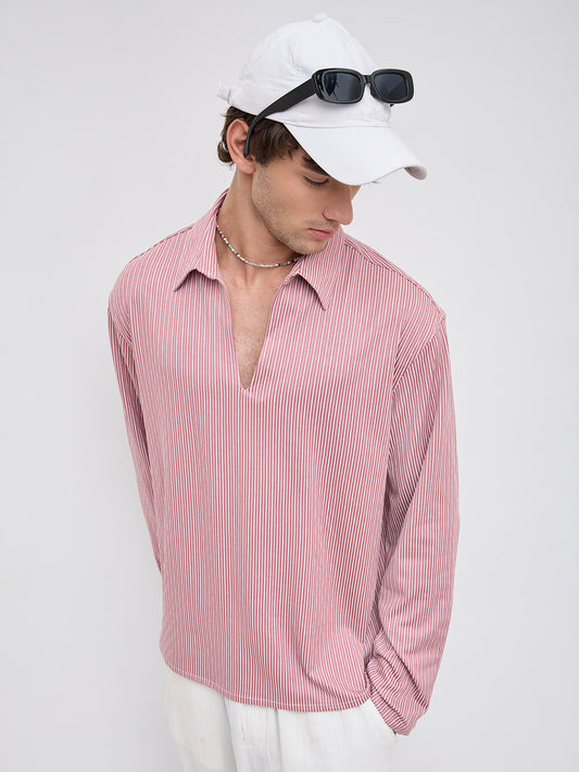 Signature Turkish Rose Rib Striped Oversized Polo Shirt