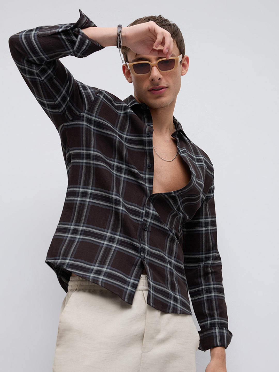 Brown & White Contrast Bold Checks Shirt