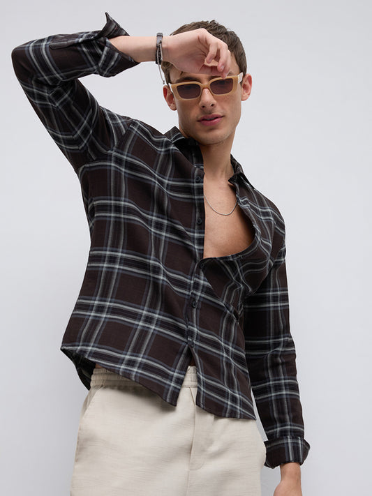 Brown & White Contrast Bold Checks Shirt
