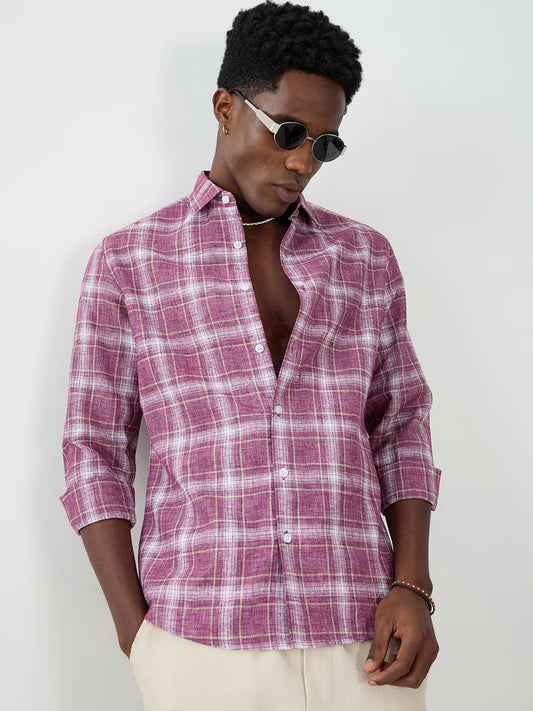 Vintage Maroon Plaid Checks Textured Shirt