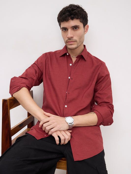 Luxe Blood Red Linen Blend Shirt