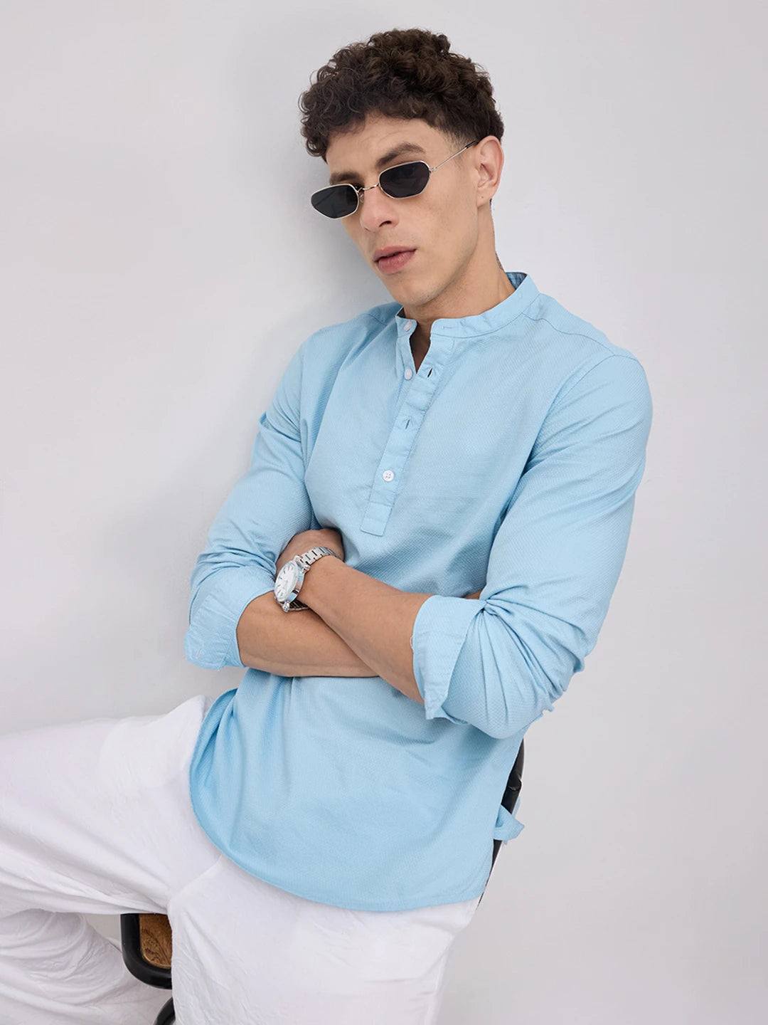 Sky Blue Basket Weave Kurta