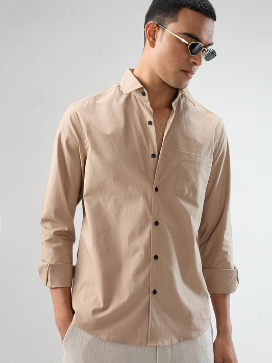 Solid Soft Khaki Beige Poplin Shirt