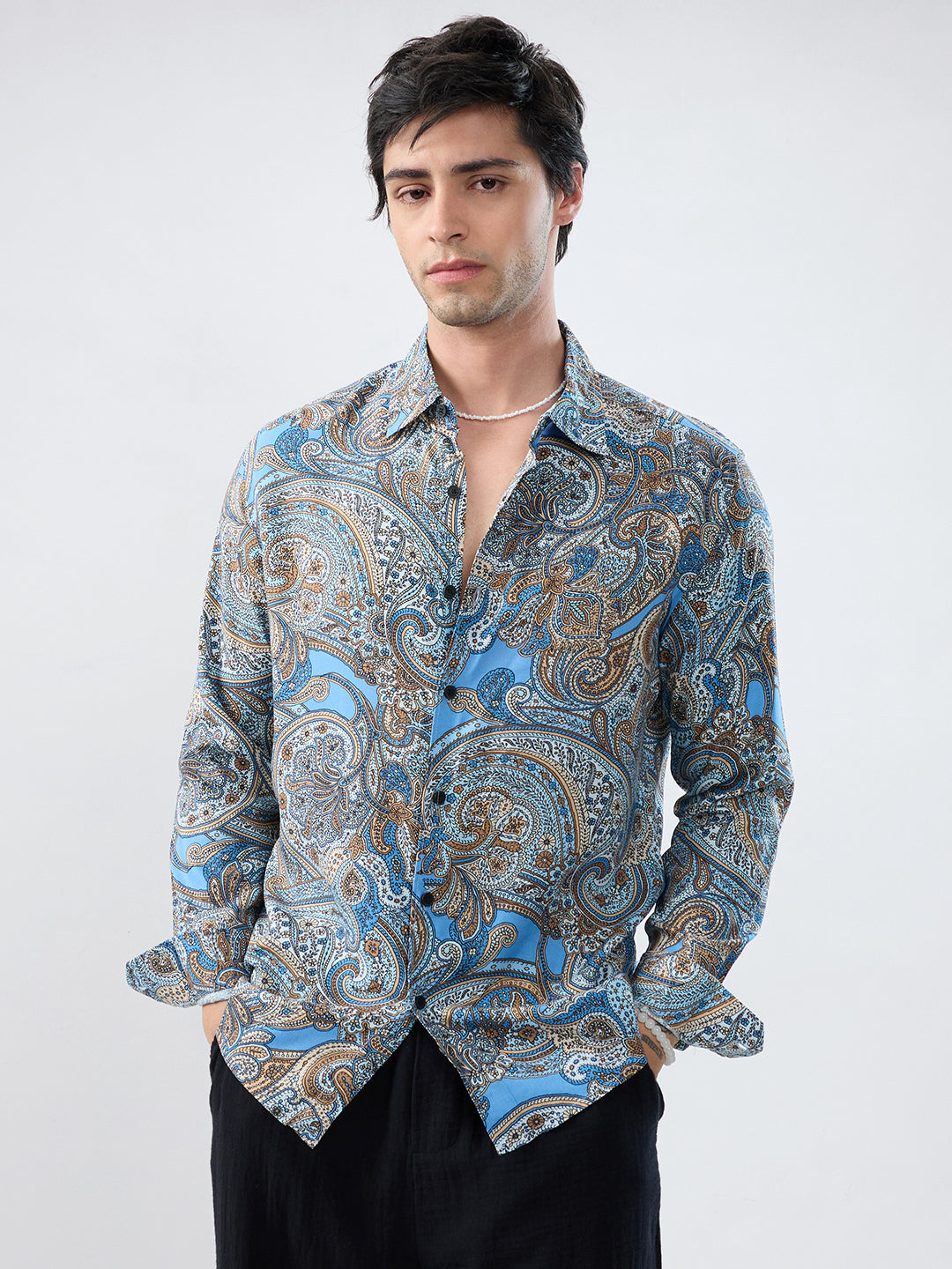 Retro Blue Ornate Paisley Shirt