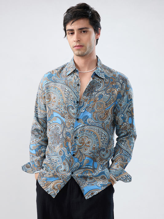 Retro Blue Ornate Paisley Shirt
