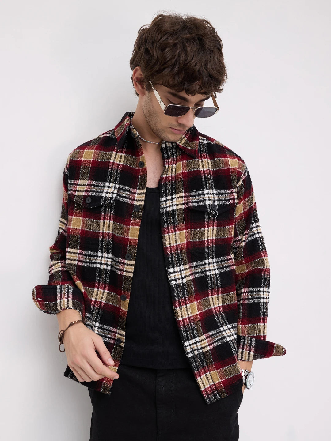 Old-School Red Charm Checks Twin Pocket Flannel Shirt