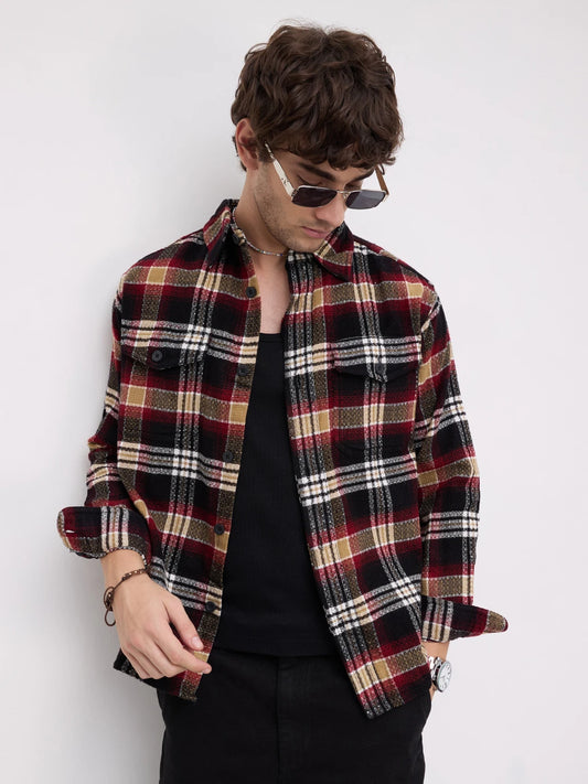 Old-School Red Charm Checks Twin Pocket Flannel Shirt