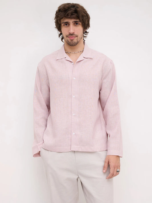 Blush Pink Fine Textured Notch Collar Oversized Shirt