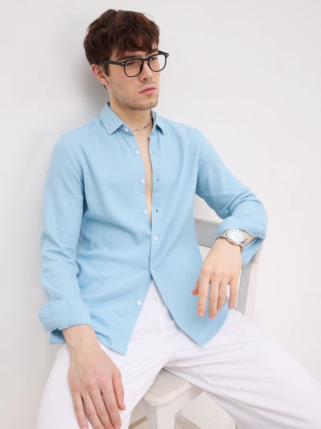 Morning Blues Artisan Weave Textured Shirt