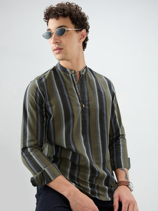 Refined Olive Multi Striped Kurta