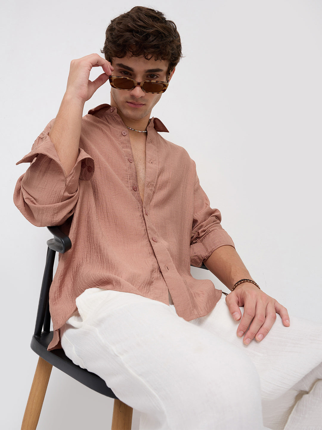 Burnt Clay Sheen Crinkled Boxy Fit Crop Shirt