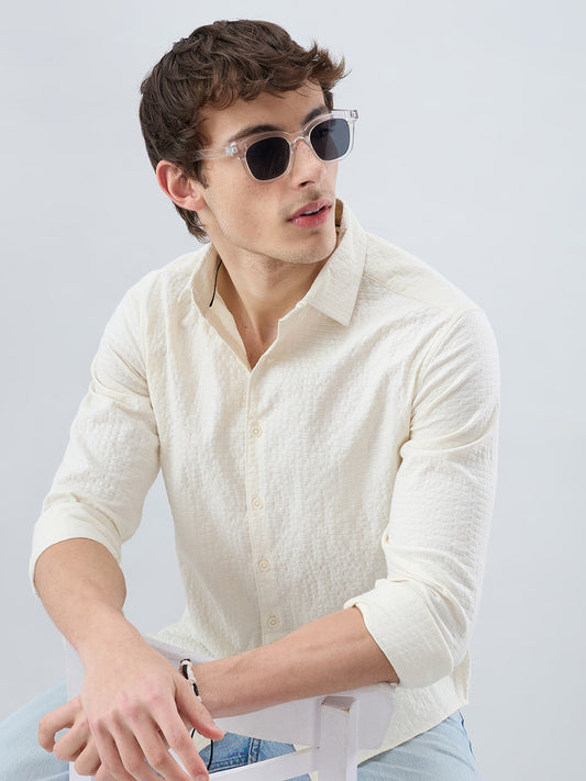 Luxe Ivory Double Coth Seersucker Box Checks Shirt