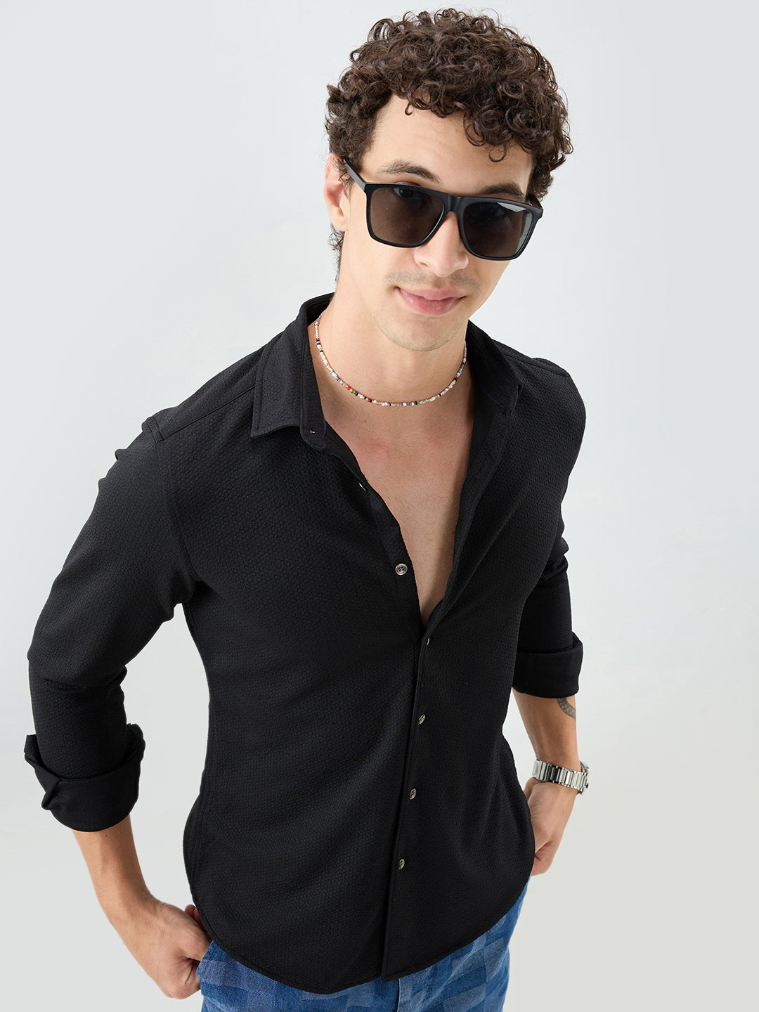 Classic Black Textured Shirt