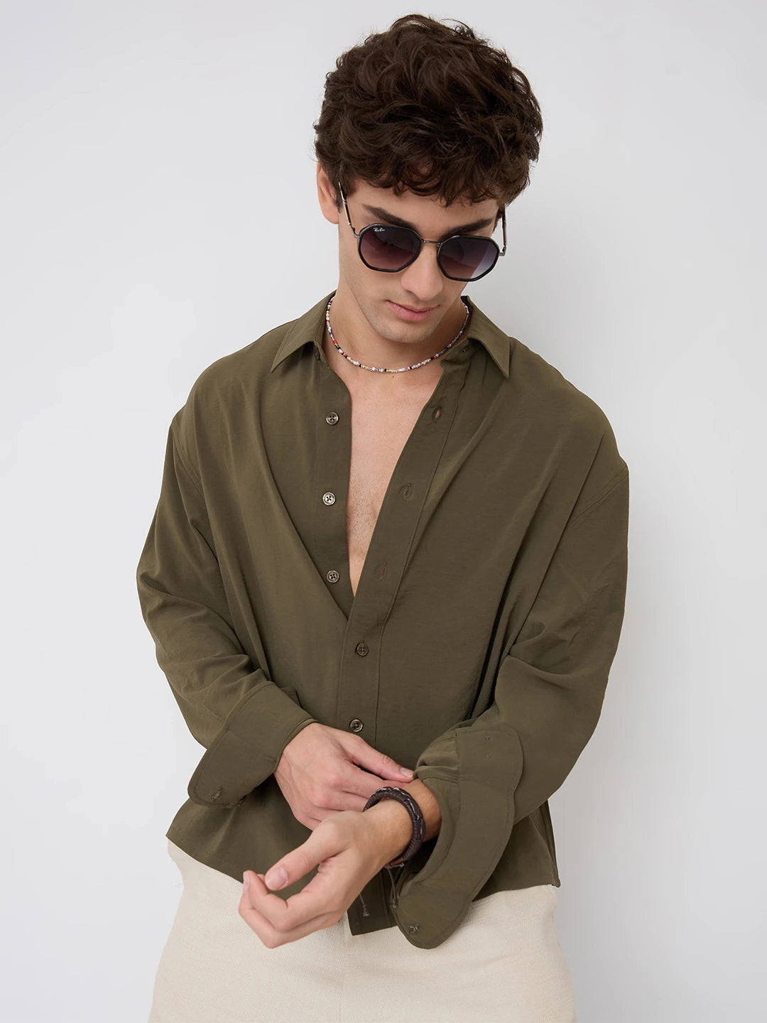 Luxe Olive Ultra Soft Boxy Fit Crop Shirt
