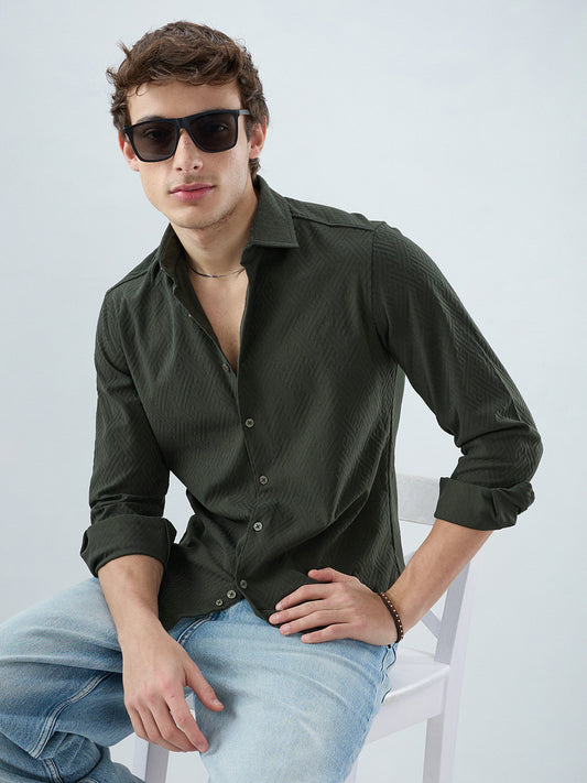 Forest Green Interlock Maze Weave Knitted Shirt