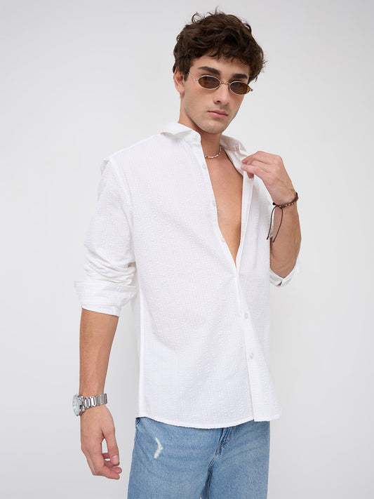 Classic White Seersucker Striped Shirt