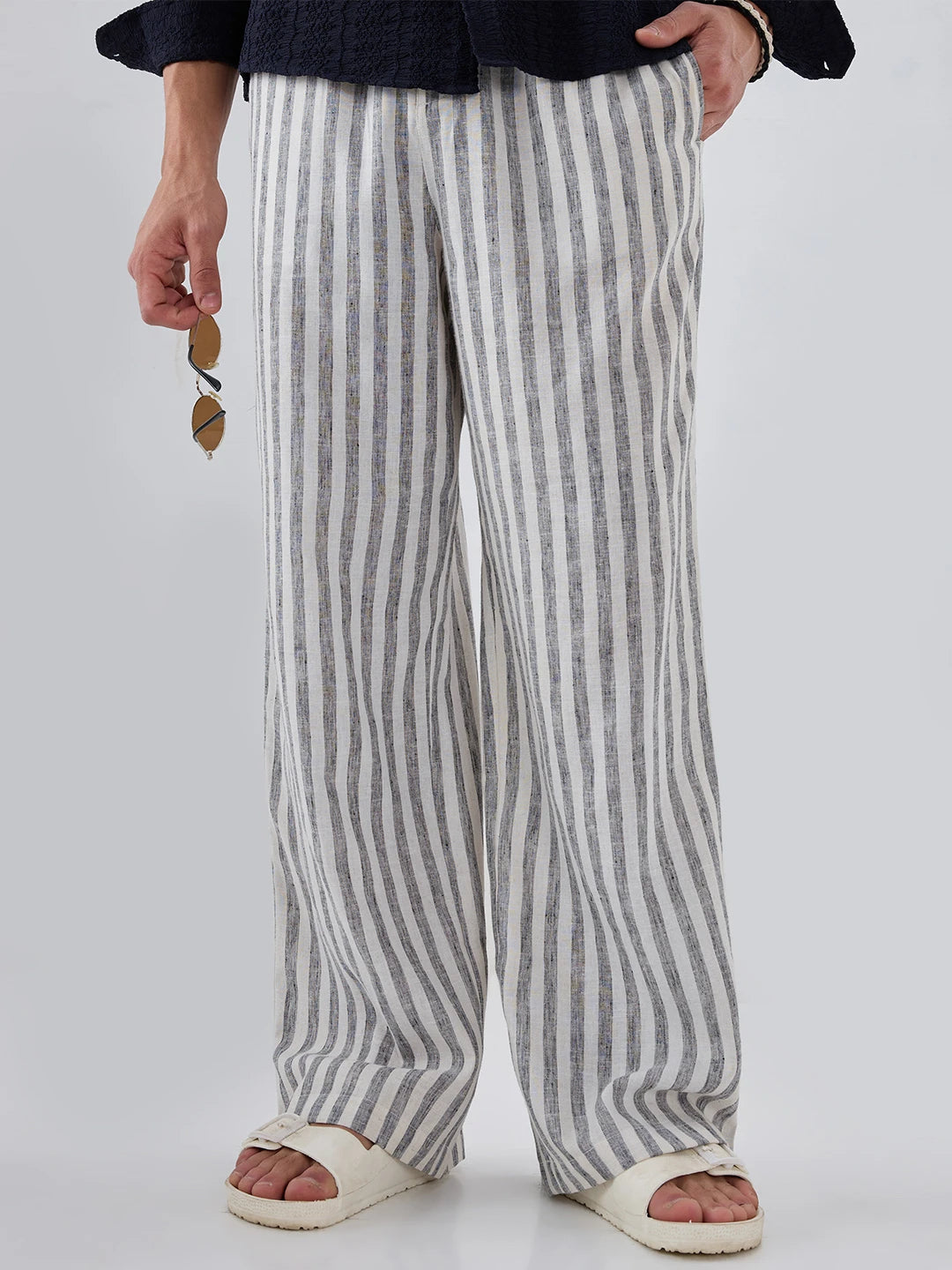 Monochrome Melange Textured Wide Leg Trousers