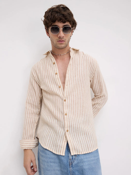 Ivory & Brown Burlap Striped Shirt