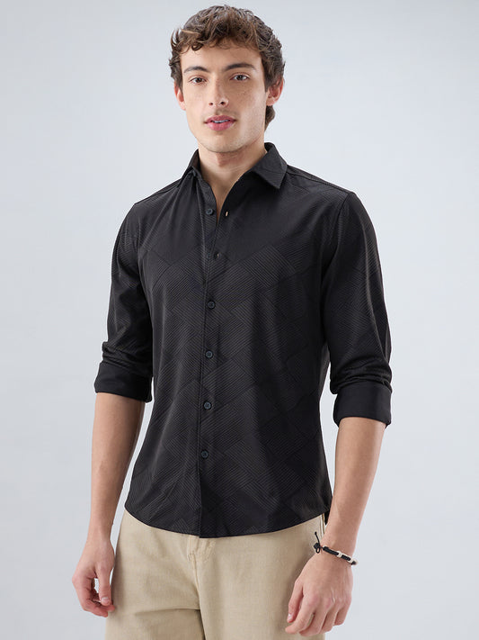 Intricate Black Block Weave Knitted Shirt