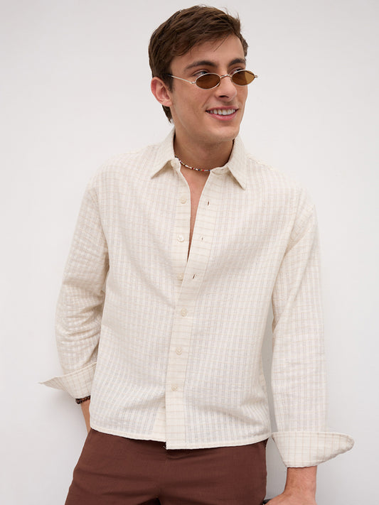 Dessert Loom Sheer Checks Boxy Fit Crop Shirt
