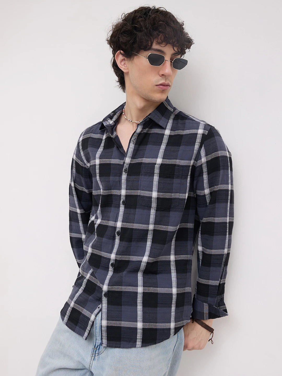 Diamond Weave Elegant Black & Grey Checks Shirt