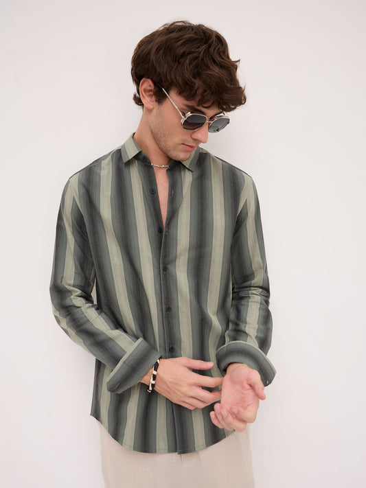 Olive Atrisan Shadow Woven Striped Statement Shirt