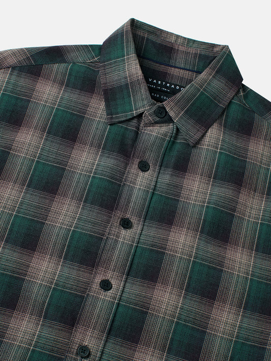 Heritage Forest Green Contrast Fine Checked Boxy Fit Crop Shirt