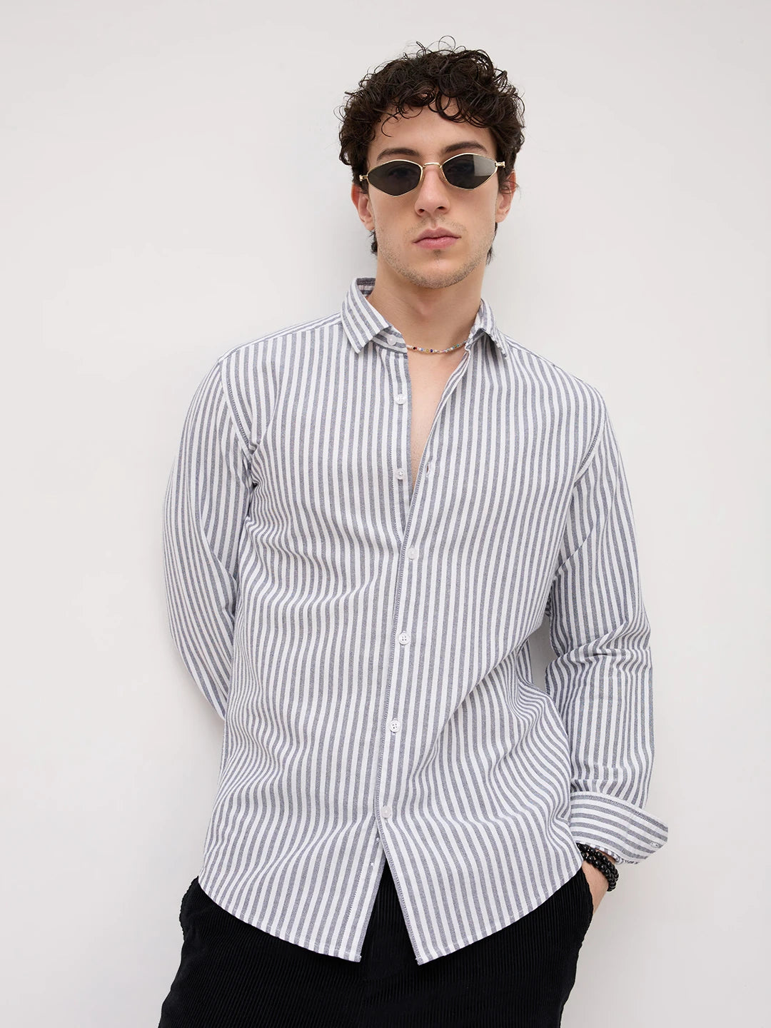 White & Navy Candy Striped Everyday Shirt