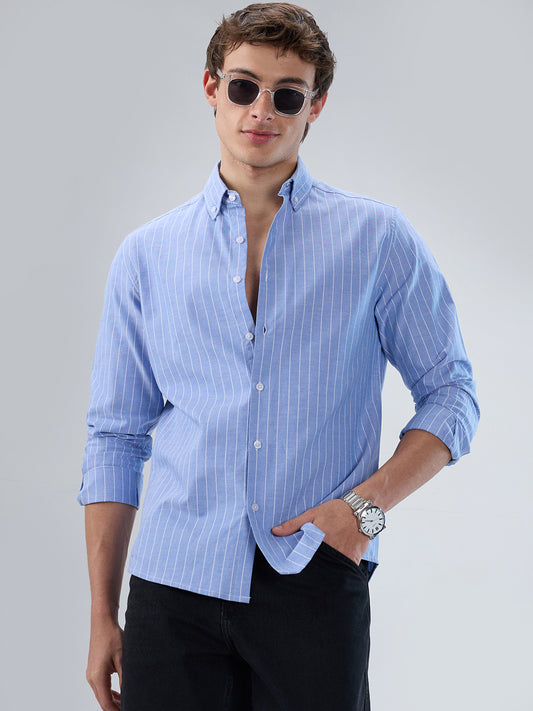 Mist Blue Pinstripe Button-Down Collar Shirt