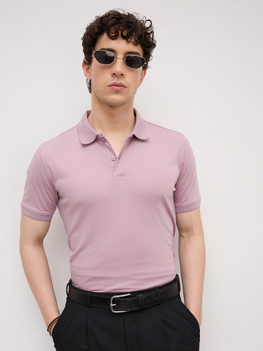 Muted Lilac Honeycomb Polo Knit T-Shirt