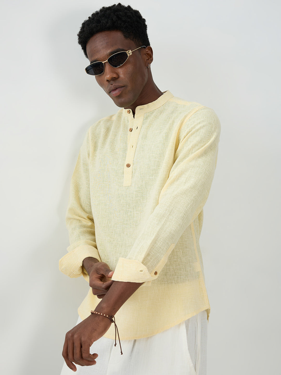 Butter Yellow Slub Textured Vacation Kurta