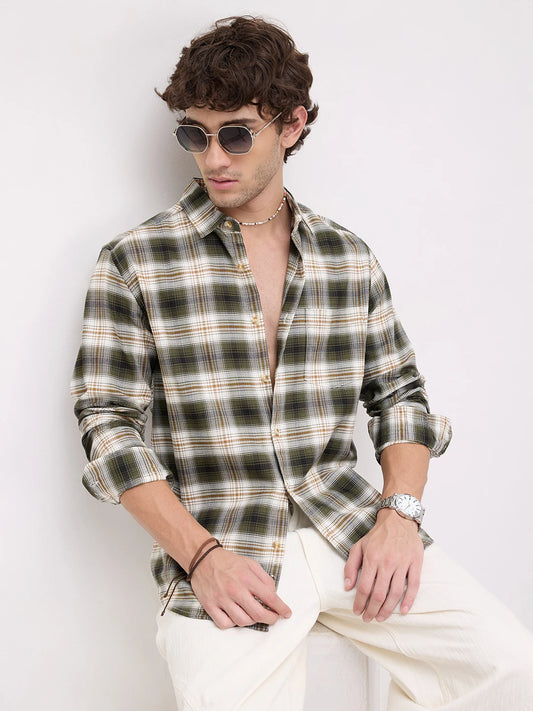 Premium Olive & White Crosscheck Shirt